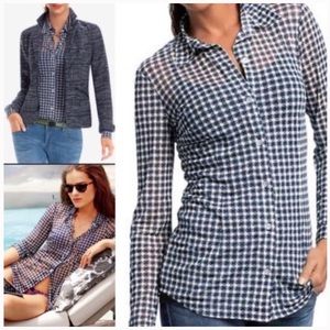 Cabi Sheer stretch plaid blouse